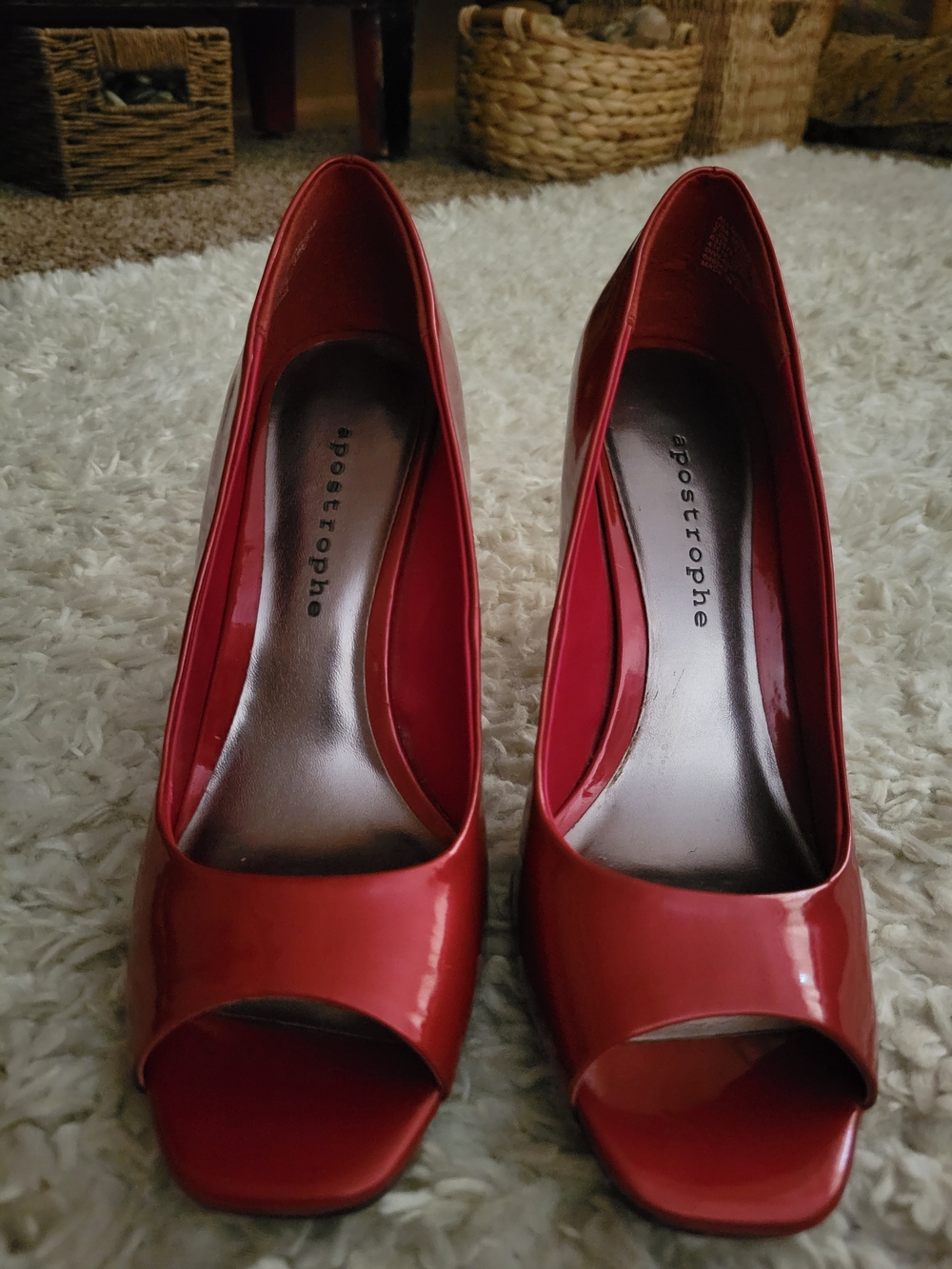 Apostrophe Red Peep-Toe High Heels Cherry Red Sz 7.5